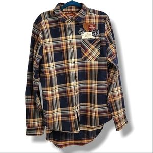 BORN‎ FLY Novelty Flannel Plaid Button Down Shirt for Men